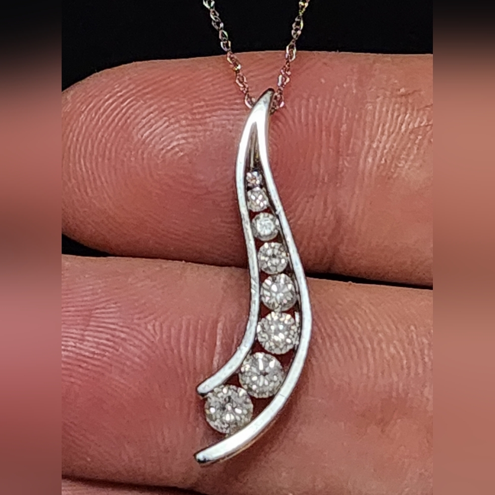 10k Italian White Gold Diamond Staircase Necklace. 18in 10k white gold Chain